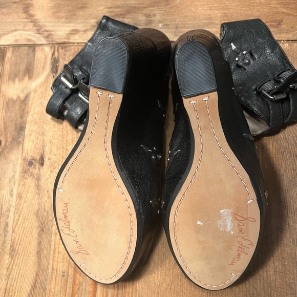 Sam Edelman Kinley Black Leather Stud Wedge Sandal Boots - Picture 5 of 6